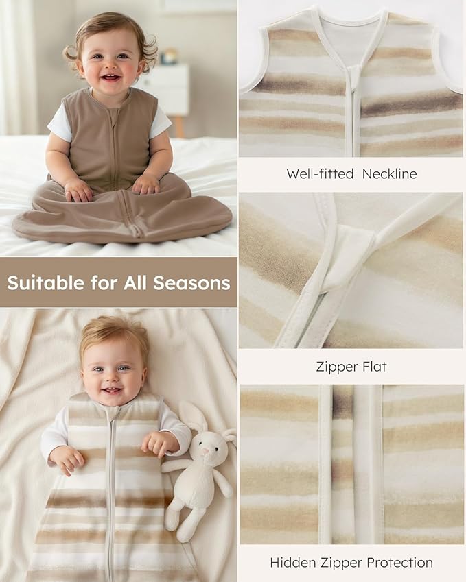 Yoofoss Baby Sleep Sack 6-12 Months Wearable Blanket for Babies 100% Organic Cotton 2-Way Zipper TOG 0.5 Toddler Sleeping Sack 3 Pack, Comfy Lightweight Sleep Sacks