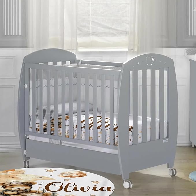 Custom Baby Crib Bedding Set, Personalized Name Balloon Bear Design Crib Set 3 Pcs, Soft Double Layer Blanket, Crib Sheet & Room Rug, Ideal Nursery Decor Gift for Baby Girls Boys