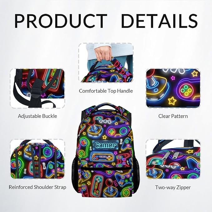 Kids Backpack Boys - Large Capacity School Bags with Lunch Bag Set - Cool Gamer Bookbag for Middle School & Travel - Kid School Supplies