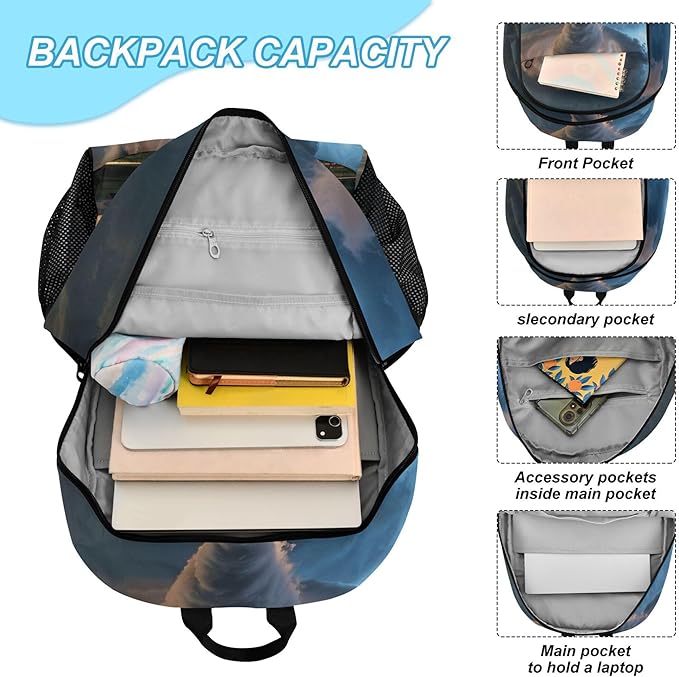 Jucciaco Grey Lightning Tornado Backpack with Lunch Bag, School Travel Backpack for Teens Boys Girls Backpacks Set
