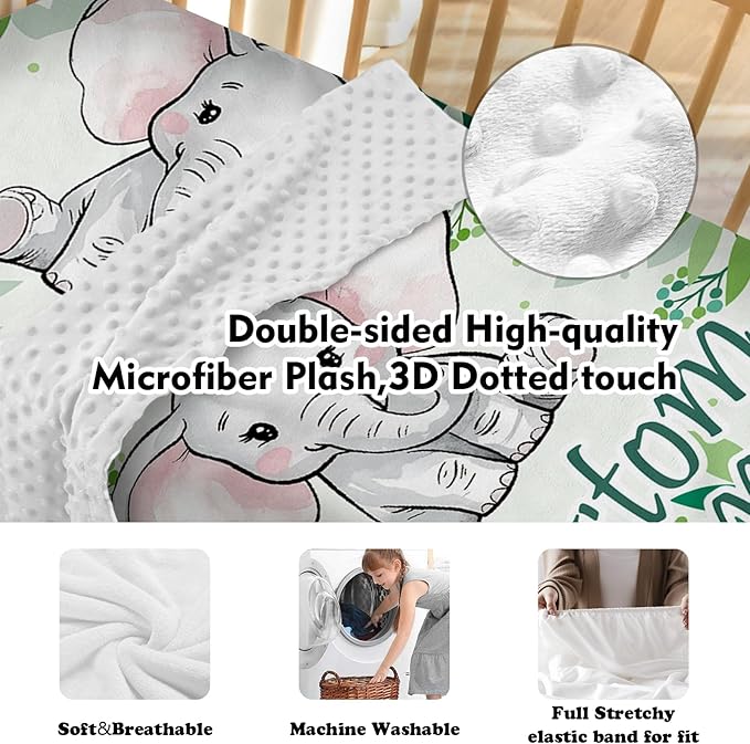 Personalized Baby Crib Bedding Set: 4 Piece Custom Gift Crib Bed Set with Name - Green Elephant Design, Nursery Bedding Set for Baby Girls,Newborn Girls Crib Sets, Crib Bedding Shower Gifts