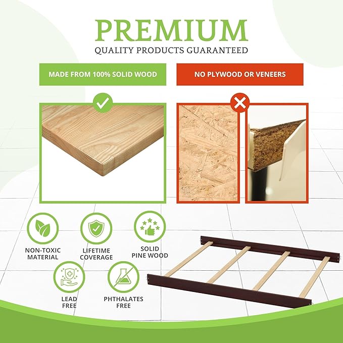 Full-Size Conversion Kit Bed Rails for Evolur Cribs - Solid Wood Crib Convertible Kit to Kids Bed - Transitional Style Rails & Easy-to-Install Child Essentials for Safety (Dark Chocolate)