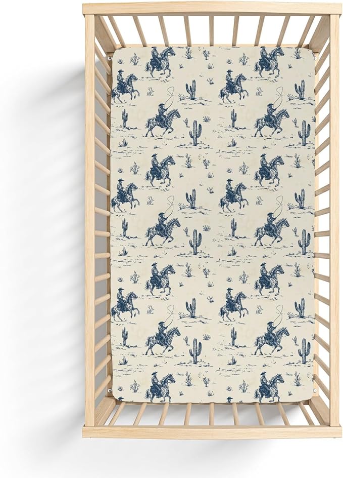 Vintage Western Cowboy Love Baby Crib Sheets for Boy Girl 28"x52" Retro Cowboy Horse Cactus Soft Stretchy Fitted Crib Mattress Cover Wild West Baby Sheet for Standard Crib and Toddler Mattress