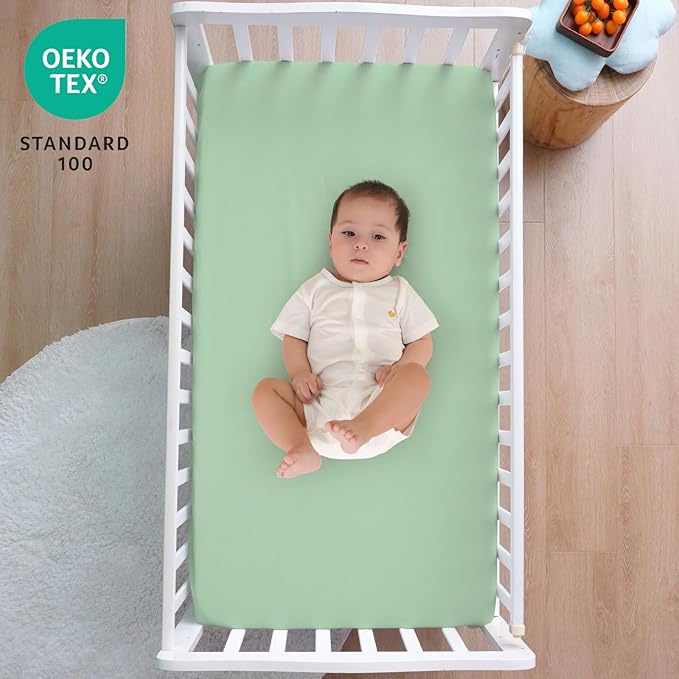 david's kids Waterproof Mini Crib Sheets, 2 Pack Ultra Soft Breathable Mini Crib Mattress Protector for Boys Girls, Universal Fit for Pack N Play, Playard and Mini Crib Mattresses, Black & Sage Green