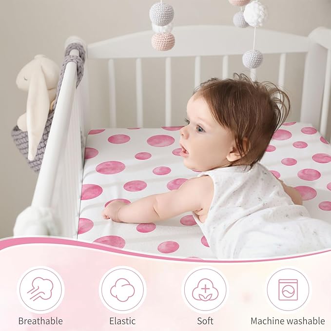 2 Pack Crib Sheets for Girls, Pink Baby Girl Crib Sheets, Bow Bed Sheet Set, 52'' x 28'' for Standard Crib Mattress, Stretchable Soft Toddler Aesthetic Nursery Decor (Crib)