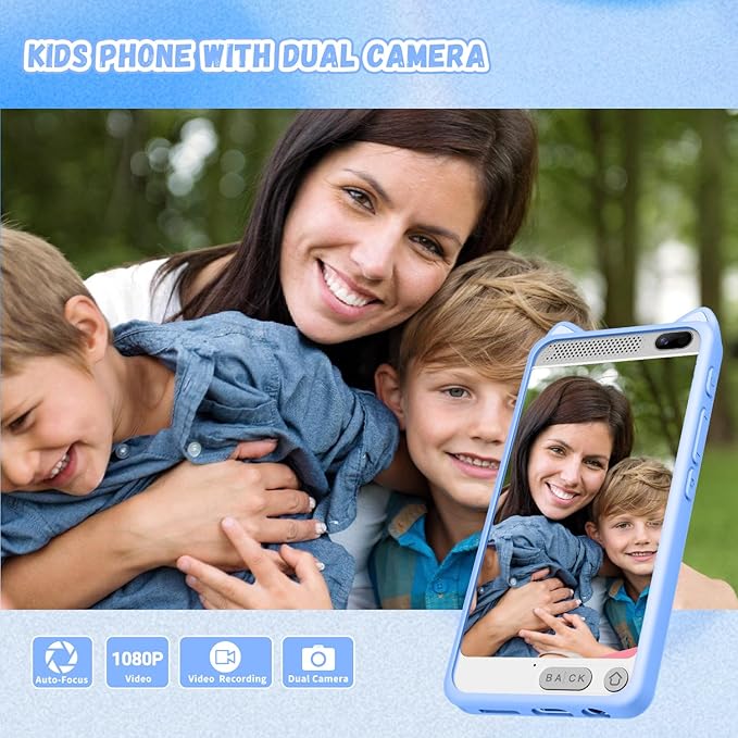 Kids Phone for Boys, 3.97" Touchscreen Kids Toys Cell Phone Learning Music Puzzle-Games, with Silicone Toddler Phone Toys for Girls Boys Age 3-12, Working Real Play Cell Phone(Blue)