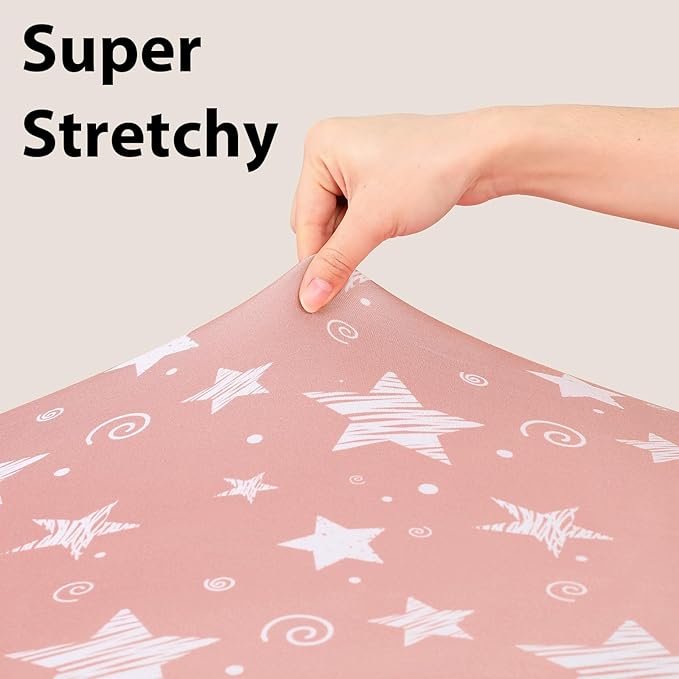 Baby Mini Crib Sheets Girl, Portable 38”x26” Pack and Play Sheets Fitted for Playard and Pack N Play Mattress, 3-Pack Soft Microfiber Pink Stars