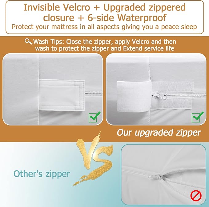 Bedecor Set of 2 Zippered Twin Mattress Protector Cover for 14"-15" Depth Mattress,Fully Encased Liquid Proof Urine Pee Protection Breathable Smooth Incontinence Pet Baby Potty Training
