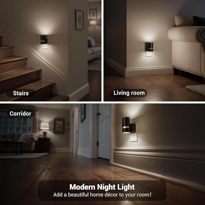 JandCase Night Lights Plug into Wall, Automatic Night Light with Dusk to Dawn, 2 Pack 0-100LM Dimmable Plug in LED Nightlight 5000K Daylight for Bedroom, Hallway, Stairs