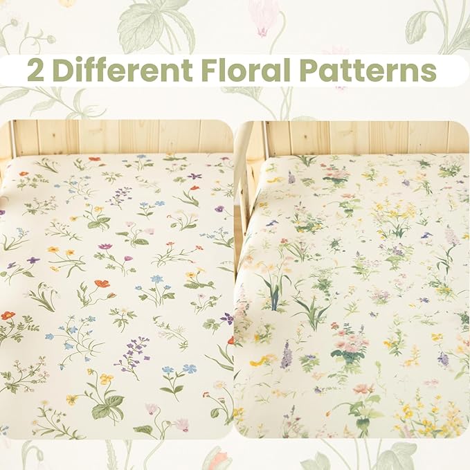 SDIII 2 Pack Floral Crib Sheets for Baby Girl 52×28 Stretchy Microfiber Jersey Knit Fall Crib Sheets Floral for Standard Crib and Toddler Mattress