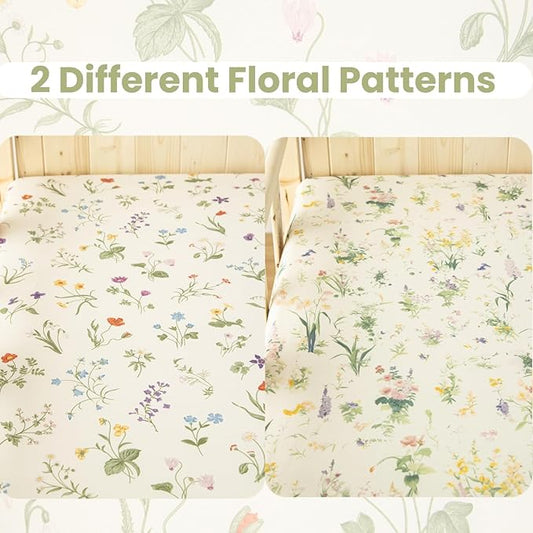SDIII 2 Pack Floral Crib Sheets for Baby Girl 52×28 Stretchy Microfiber Jersey Knit Fall Crib Sheets Floral for Standard Crib and Toddler Mattress