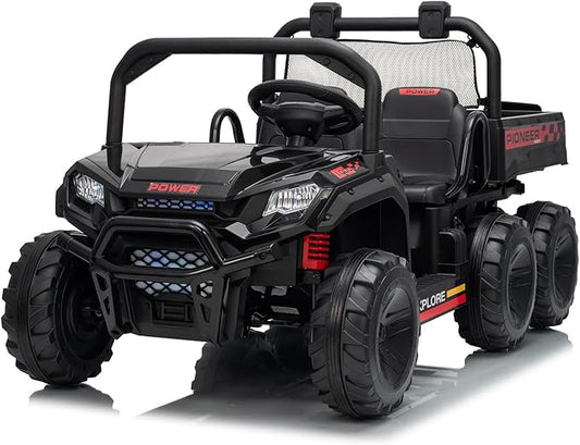 24V 4WD Electric Ride-on Dump Truck for Kids, 2-Seater with Parental Remote Control, 3 Speeds, All-Terrain Off-Road Toy Car for Boys Girls,Black