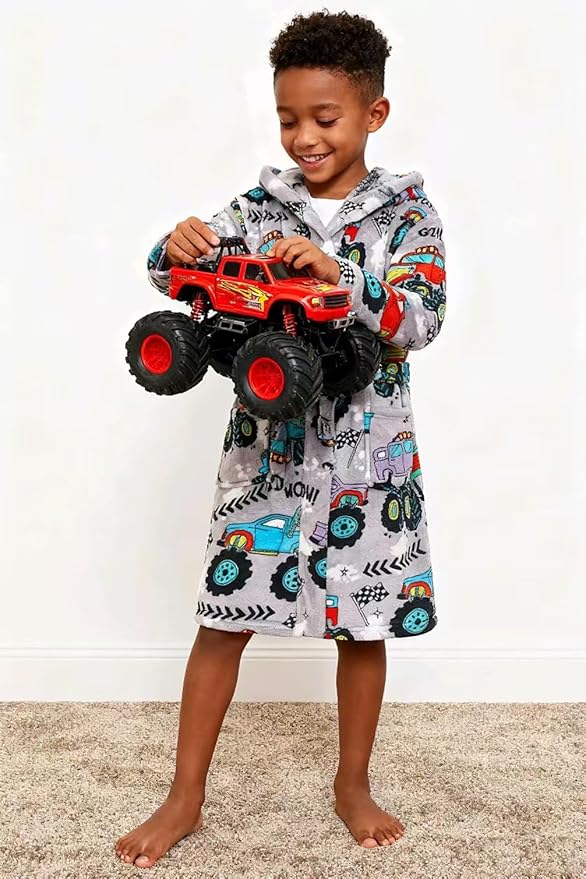 Boys Girls Robe Kids Flannel Hooded Bathrobe Sleepwear Pajamas Toddler Soft Plush Robes for Girls 2-16 Years