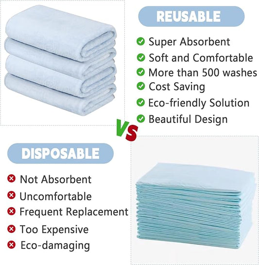 FUMMI 4 Pack Reusable Waterproof Incontinence Bed & Chair Pads, 22” x 21” Extra Heavy Absorbency, Soft Flannel Surface, Non-Slip, Machine Washable for Dogs, Adults & Babies (Solid Blue, 22“ ×21”)