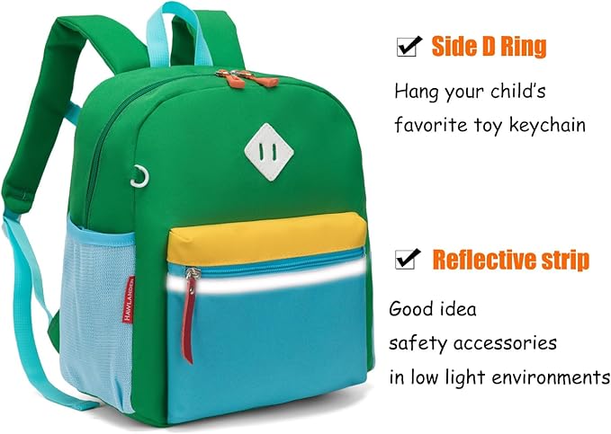 HawLander Little Kids Backpack for Boys or Girls, Toddler School Bag Fits 3 to 6 years old, Green Yellow, 12 Inch