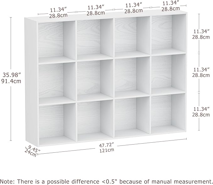 Jpiziso 12 Cube Storage Organizer, Wooden Cube Shelves with Closed Back Panel, Reversible Bookcase, Cubes Closet Organizer for Home, Living Room, Kids Room, Office, Bedroom, Study, Hallway