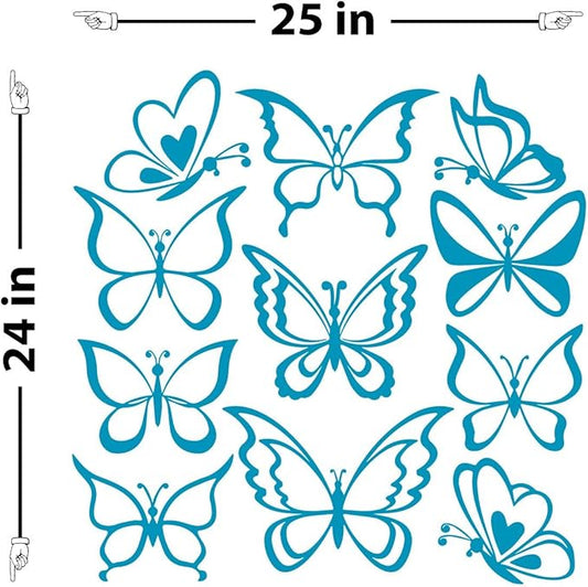 Butterfly Wall Art Vinyl Stickers DIY Nursery or Girls Room Decor Peel and Stick Butterflies Decals (Teal, 24x25 inches)