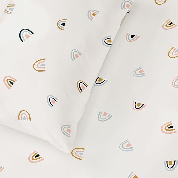MakeMake Organics Organic Twin Fitted Sheet Set GOTS Certified Organic Cotton Fitted Sheet with 1 Pillowcase Ultra Soft Non Toxic Breathable Hypoallergenic (40"X76", Rainbow)