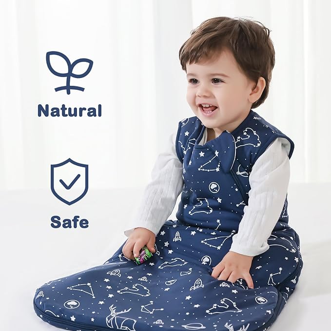 Mosebears Unisex Rayon Made from Bamboo Sleep Sack with 2-Way Zipper,2.5 Tog Baby Winter Sleep Sack(Navy Blue,18-36 Months)
