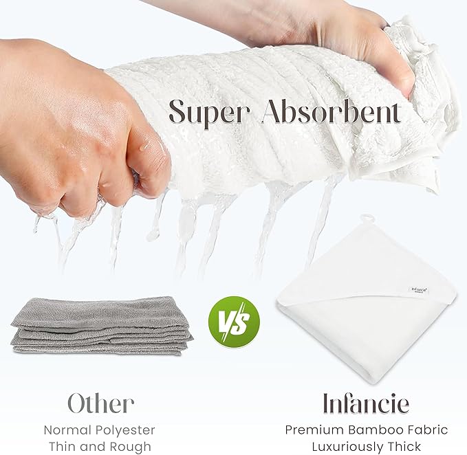 Bamboo Hooded Baby Towel with Face Cloth – 1 Hooded Towel (29x29 inches) & 1 Washcloth (9x9 inches) – Ultra Soft, Absorbent & Cozy Bath Set for Newborns and Infants