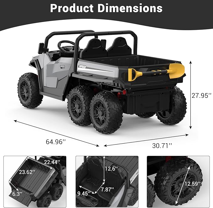 24V 2 Seater Ride on Dump Truck with Remote Control for Big Kids, 4WD 6 Wheels Ride on Car w/Music Player & LED Lights, Ride Toy Gift for Kid