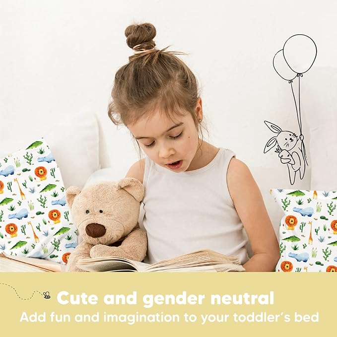 Toddler Pillow with Pillowcase - 13x18 My Little Dreamy Kids Travel Bed Pillows for Sleeping, Organic Cotton Small Pillowcase, Soft & Breathable, Machine Washable, Toddlers 2-5 years old (Zoo)