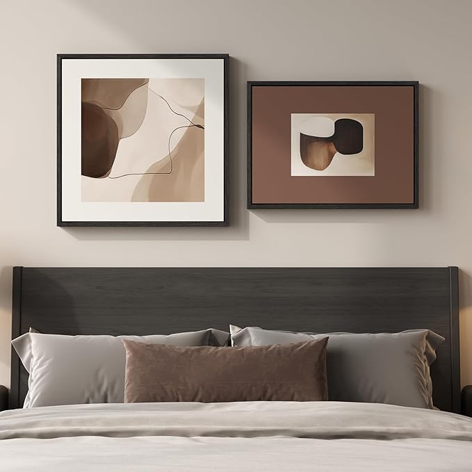 Framed Neutral Abstract Wall Art Bedroom Set of 2, Minimalist Brown Artwork for Living Room Walls, Mid Century Modern Abstract Paintings Prints for Hallway Office Kitchen Wall Decor, 24x24 & 24x18 In