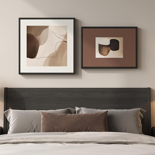 Framed Neutral Abstract Wall Art Bedroom Set of 2, Minimalist Brown Artwork for Living Room Walls, Mid Century Modern Abstract Paintings Prints for Hallway Office Kitchen Wall Decor, 24x24 & 24x18 In