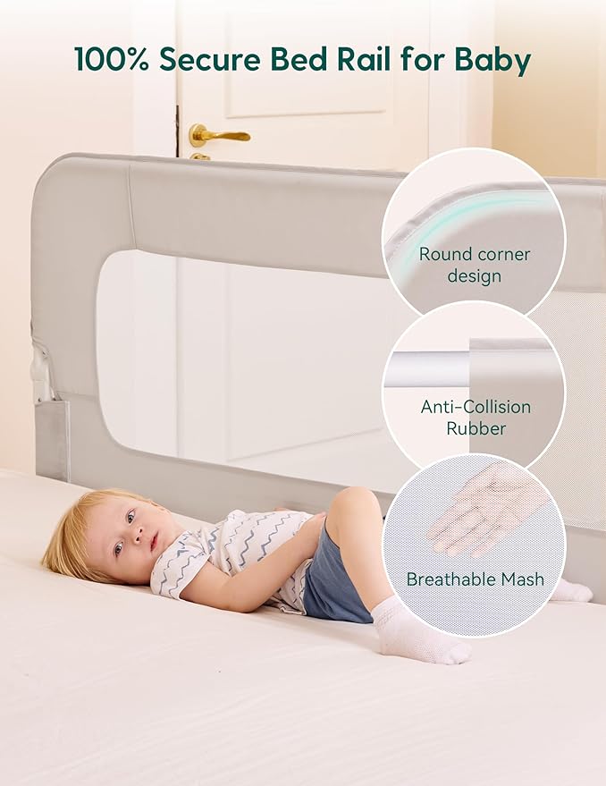 BABELIO Bed Rail for Toddlers, 59" Wide Swing Down & Adjustable Height Toddler Bed Rails for Kids/Elderly/Adults, Baby Side Railing for Twin/Full/Queen/King Size