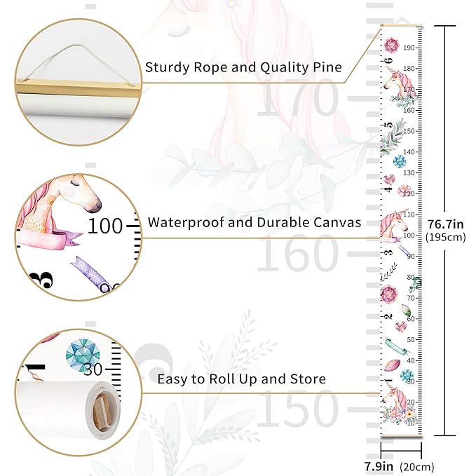 Baby Growth Chart for Wall - Height Chart for Kids Nursery Decor Wall Hanging Measurement Ruler Toddler Room Decor Play Room Essentials Birthday Christmas Gifts for Boys Girls 79"X7.9" (Unicorn)