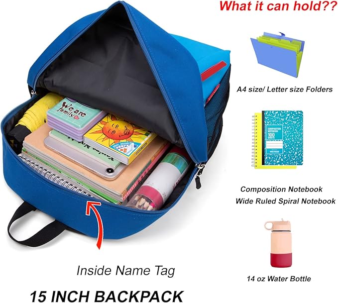 HawLander Little Kids Backpack for Boys or Girls, Toddler School Bag Fits 3 to 6 years old, Blue 02, 15 Inch