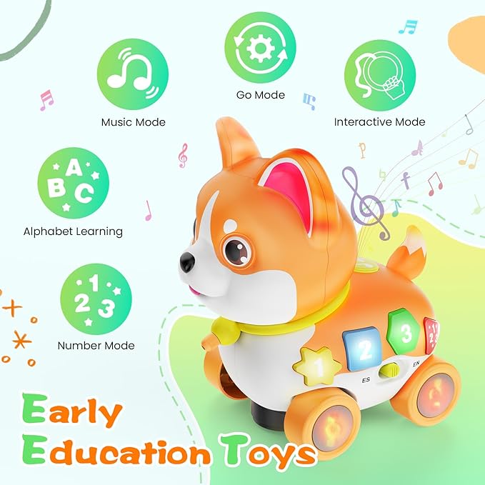 Musical Baby Toys 6-12 Month, Crawling Puppy for 1 Year Old Boy Girl Gift, Infant Educational Learning Toys for Toddlers 1-3, 1st Birthday (Orange)