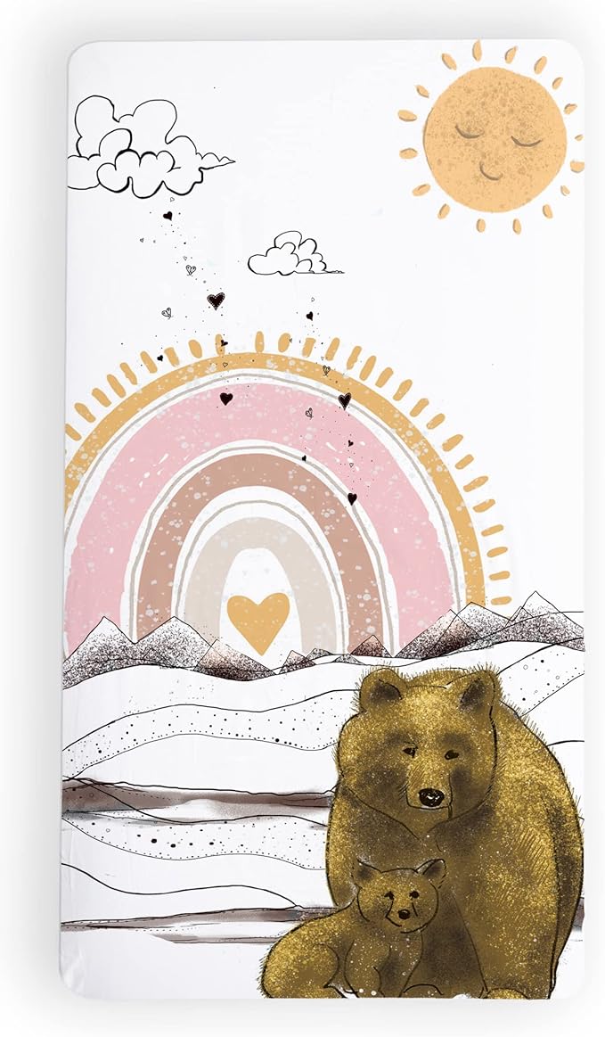 JumpOff Jo - Fitted Crib Sheet, Super Soft Breathable 100% Cotton Baby Crib Sheet for Standard Crib Mattresses and Toddler Beds, 28 in. x 52 in. - Rainbow Bears