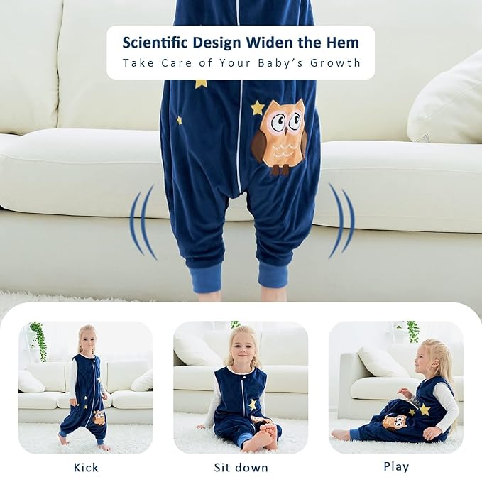 MICHLEY Toddler Sleeping Sack with Feet Newborn Infant Sleeveless Sleeping Bag 2-way Zipper Baby Wearable Blanket for Walkers,Dark Blue Owl,5-6T
