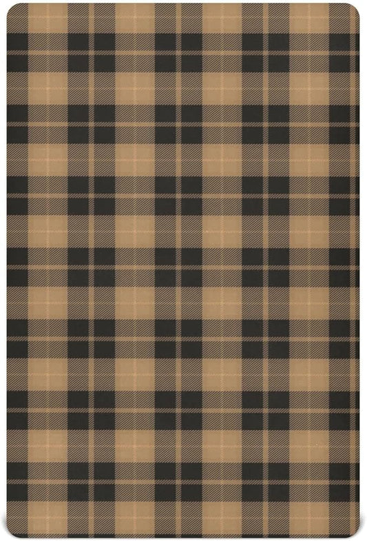 Brown Plaid Crib Sheets Soft Breathable Fitted Baby Crib Sheets Mattress Cover for Girl Boys, 52" x 28" x 9"