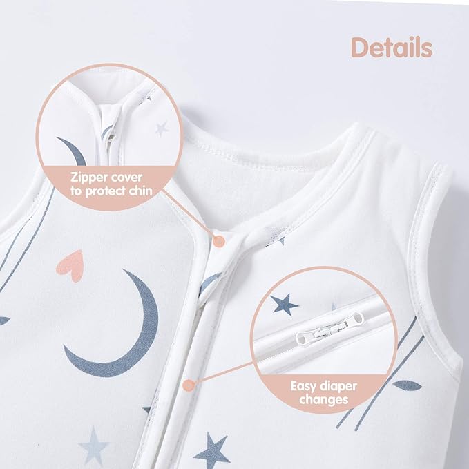Mosebears Sleep Sack Baby Winter Wearable Blanket with 2-Way Zipper,2.5 TOG Cotton Sleep Sack Unisex (White Animal, 0-6 Months)
