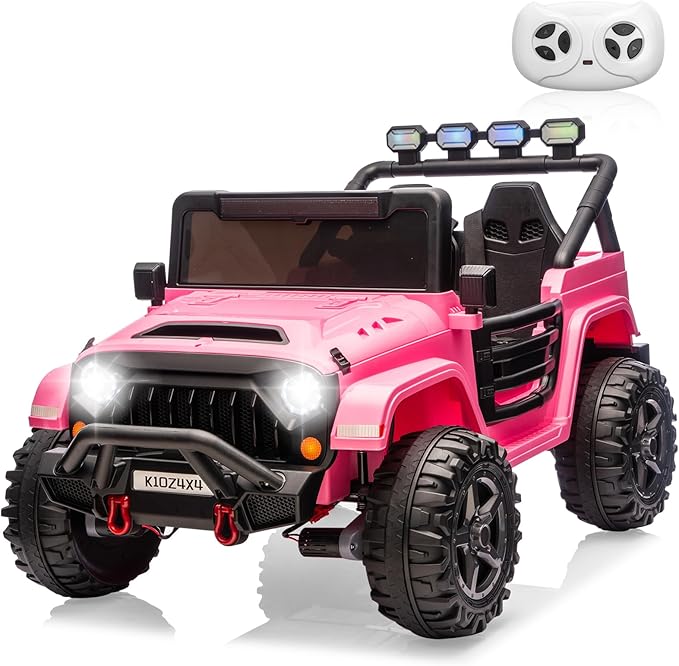 24V Ride on Toys for Big Kids, 2 Seater Ride on Car w/Remote Control, 4x4 Ride-on Truck with 4 Motors, 3 Speeds Adjustable, 4 LED Lights, Bluetooth & Music, Electric Car for Kids Toddlers 3-8, Pink