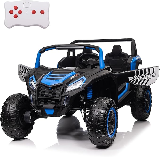 POSATCK 24V Ride On UTV 2024 Kids 2 Seater Electric Vehicle Car with Parents Remote Control for 4 Wheels Drive Kids Battery Powered UTV Electric Car for Girls Boys with EVA Rubber Compound Tires, Blue