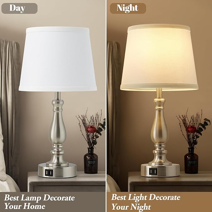 EJIAXIN Table Lamps for Bedrooms Set of 2 - Touch Bedside Lamps with USB C+A Ports,Dimmable White Nightstand Lamps for End Tables, Farmhouse Night Stand Lamps for Living Room Bed Side Guest Room