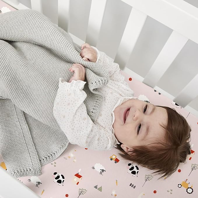 Little Grape Land Crib Sheets Baby Toddler Sheets 3 Pack Fitted for Boys Girls, Standard Size 28x52‘’ Crib Mattress, Super Soft Breathable Washable Microfiber Pink Sheep