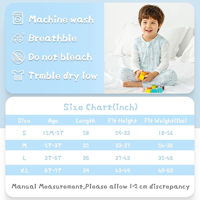 WONDAY Toddler Sleep Sack with Feet, 0.5 Tog Sleeping Sacks for Walking with Legs 12-18 Months 2T