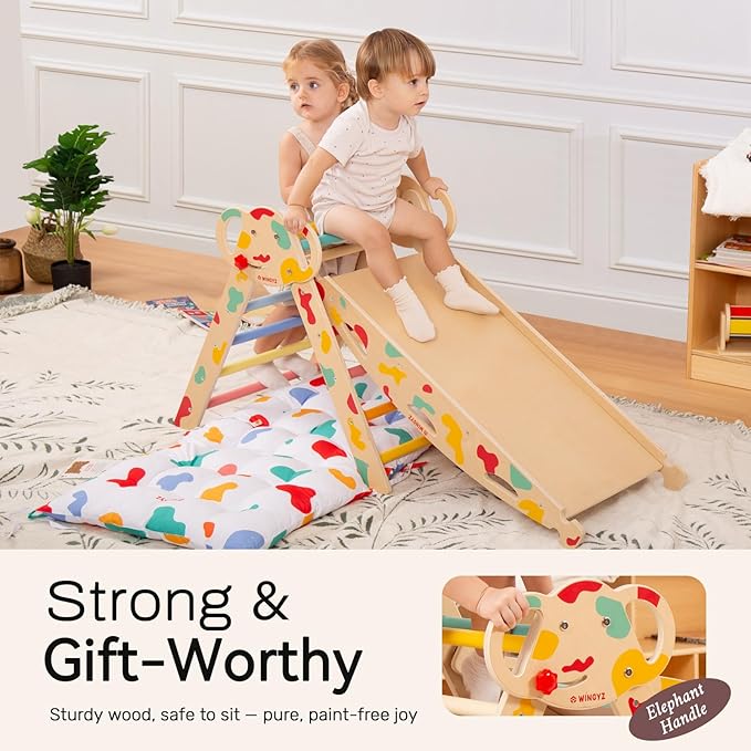 wingyz Pikler Triangle Climbing Set with Cushion,Foldable 8 in 1 Jungle Gyms for Toddlers 1-3, Indoor Playground for Kids,Baby Montessori Climber Gift（Rainbow）