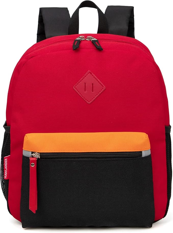 HawLander Little Kids Backpack for Boys or Girls, Toddler School Bag Fits 3 to 6 years old, Red Black, 12 Inch