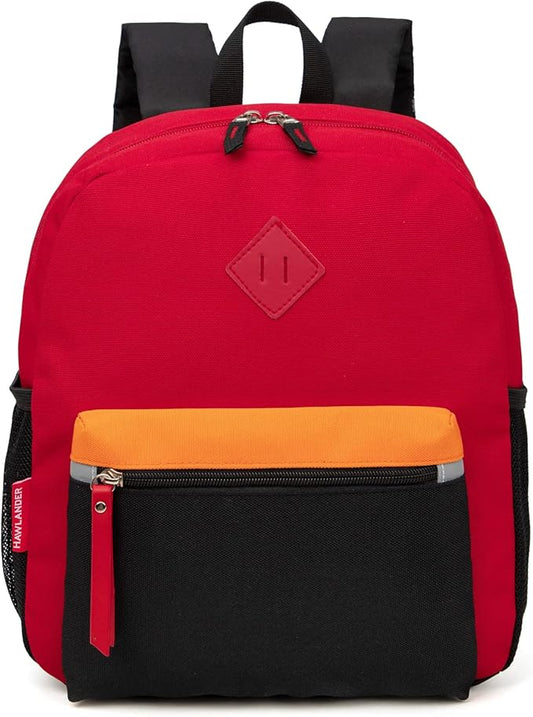 HawLander Little Kids Backpack for Boys or Girls, Toddler School Bag Fits 3 to 6 years old, Red Black, 12 Inch