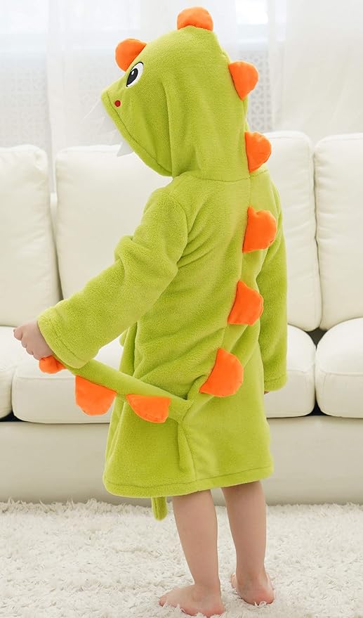 Boys Girls Bathrobe Kids Toddler Cartoon Dinosaur With Tail Hooded Sleep Robe