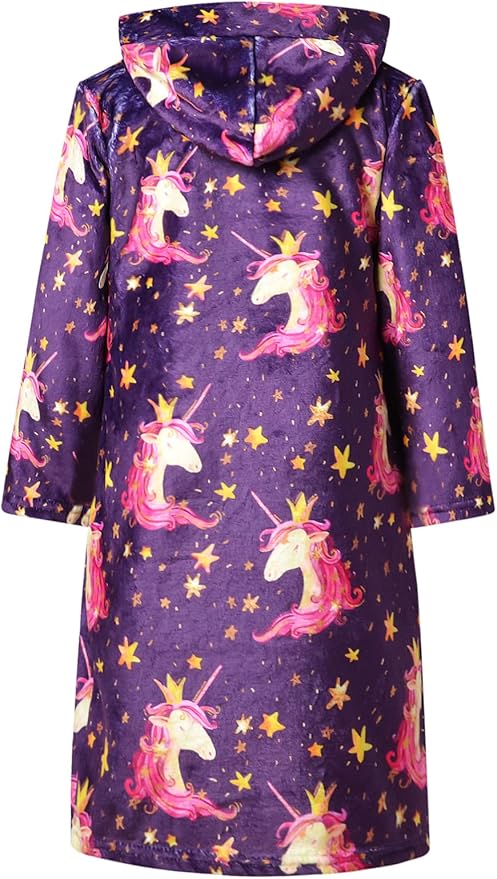 QPANCY Girls Robe Kids Bathrobes Soft Plush Fleece Pajamas Sleepwear