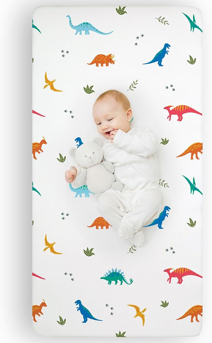 Wildkin Kids 100% Microfiber Crib Sheet – Soft, Breathable Fitted Sheet - Jurassic Dinosaurs