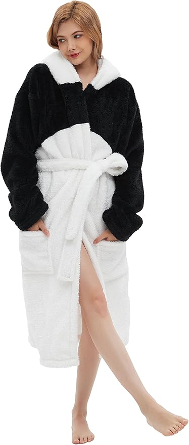 CuteOn Bathrobe for Women Soft Fleece Hooded Plush Loungewear