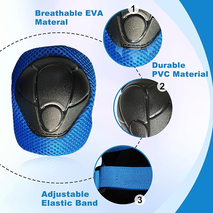 SISIGAD Kids Protective Gear Set, Strap Adjustable Knee Pads and Elbow Pads Wrist Guard 6 in 1, Suitable for Scooter, Skateboarding, Cycling, Skating