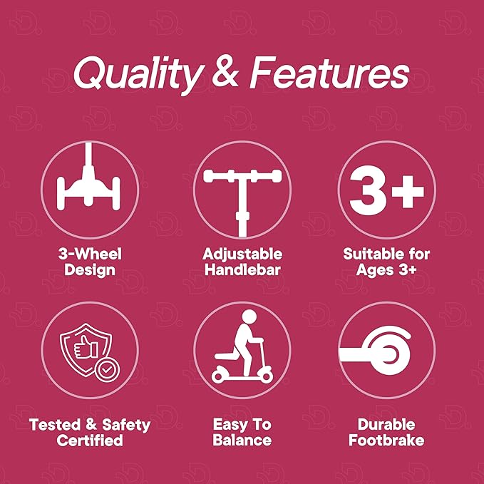 Pink 3 Wheel Scooter with Seat for Kids, Light-Up Wheels, Adjustable Lean to Steer Handlebar and Seat, Smooth Wheels, Wide No-Slip Deck, Rear Foot Brake, Toddler Outdoor Toys for Ages 2+